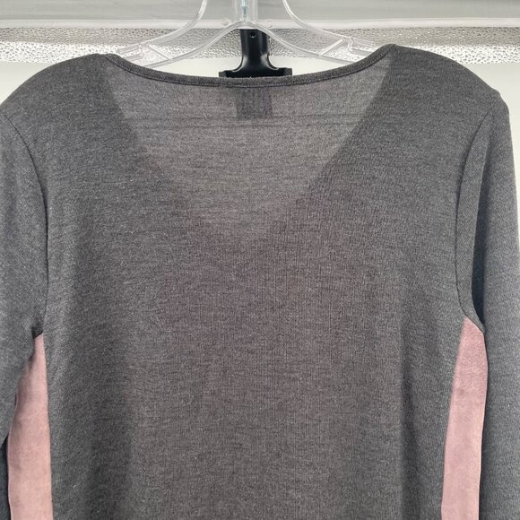 Ecru Women's Leather Trimmed Top Long Sleeve Gray/Mauve Size Small - Picture 6 of 9